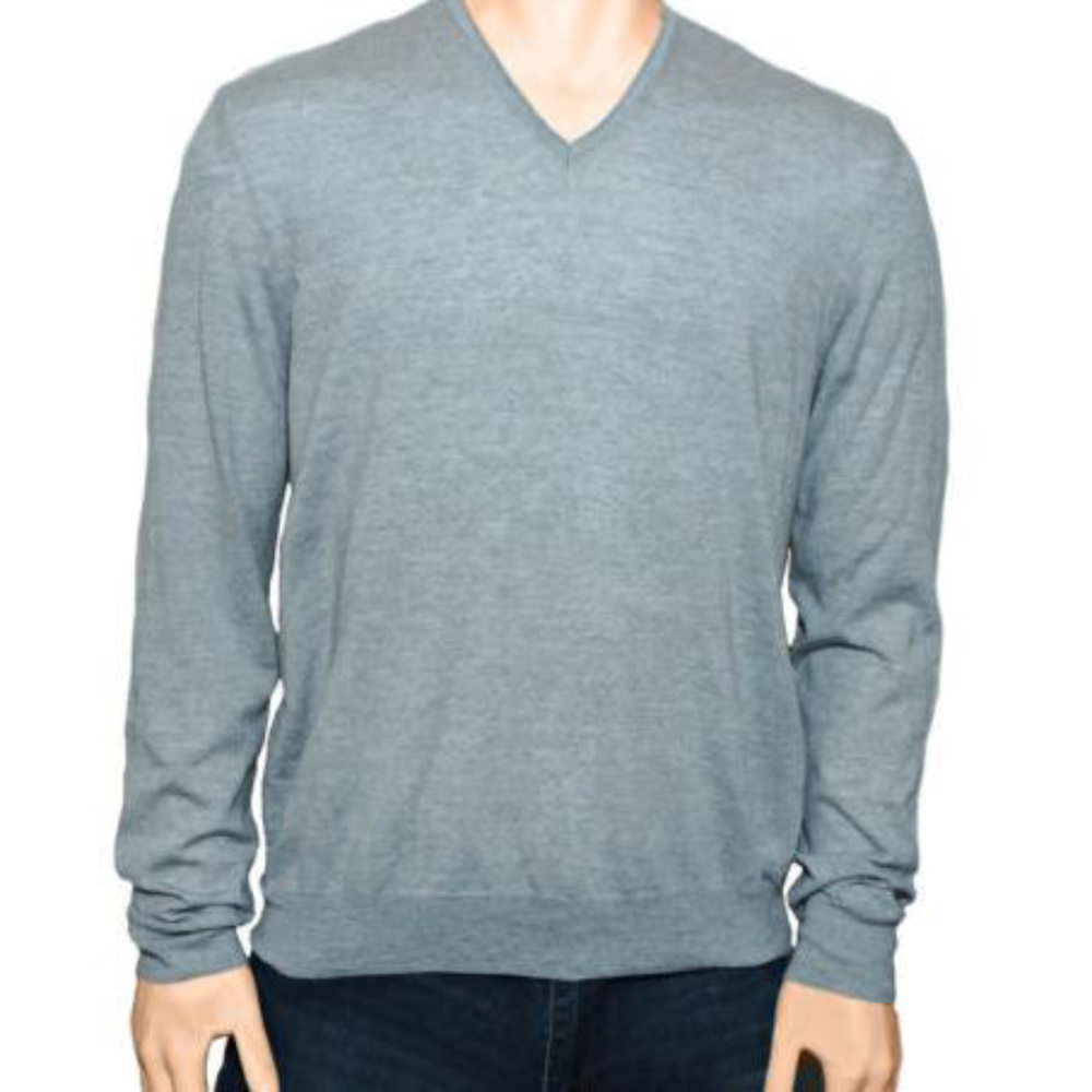 New Bloomingdales Grey Fine Merino V-Neck Sweater